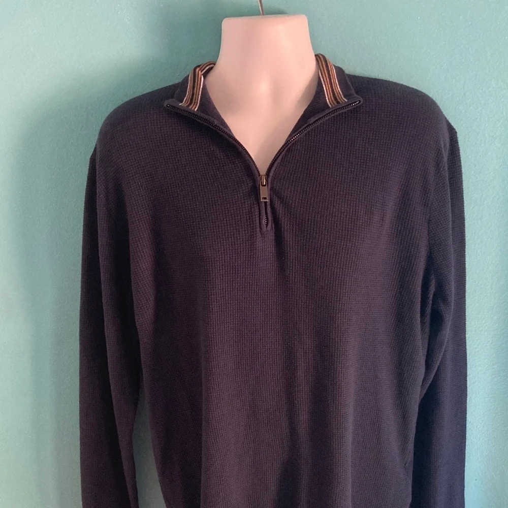 Ted Baker Mens Size 5 / XL Morric Navy Blue Cotton Waffle Pullover Top 1/4 Zip